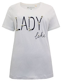 WHITE Pure Cotton 'Lady Like' Short Sleeve T-Shirt - Plus Size 22/24 to 30/32 (XL to 3XL)