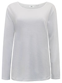 WHITE Pure Cotton Fine Ribbed Long Sleeve Top - Size 10/12 to 22/24 (S to XL)