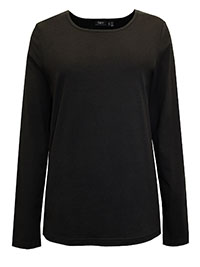 BLACK Pure Cotton Long Sleeve Scoop Neck Top - Size 10/12 to 18/20 (S to L)