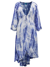 BLUE/WHITE Tie Dye Woven Beach Cover Up - Onesize Fits UK Size 14 to 16