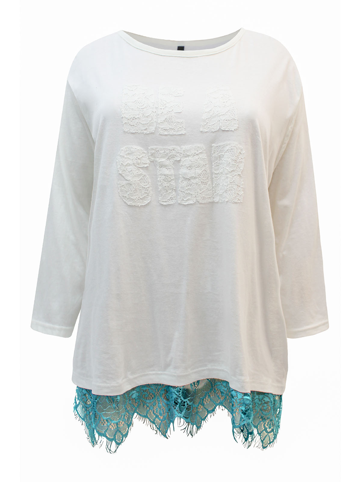 IVORY Pure Cotton Eyelash Lace 3/4 Sleeve Top - Plus Size 28/30 (EU 54/56)