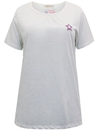 IVORY Cotton Rich Star Embroidered T-Shirt - Size 10 to 20