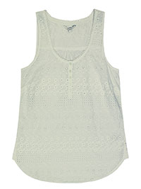 FF WHITE Pure Cotton Broderie Vest Top - Size 10
