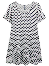PLUS WHITE Pure Cotton Spot Print Short Sleeve Top - Plus Size 16 to 30/32