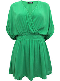 GREEN Crinkle Elasticated Waist Top - Size 10 to 32