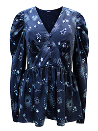 BLACK Celestial Foil Peplum Blouse - Plus Size 16 to 24