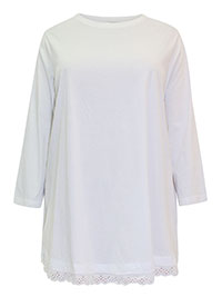 WHITE Pure Cotton Broderie Hem Top - Plus Size 28