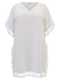 WHITE Tassel Trim Sheer Kaftan - Plus Size 16 to 22