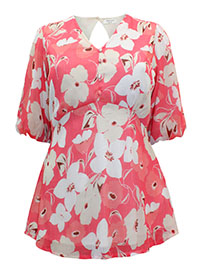 PINK Floral Print Exposed Back Tea Blouse - Size 10 to 32