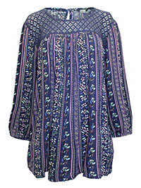 NAVY Floral Print Lace Insert Top - Plus Size 18 to 22