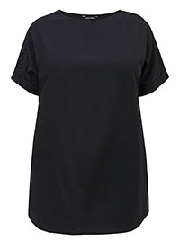 BLACK Longline Drop Sleeve Boxy Top - Plus Size 20 to 30