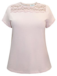 PALE-PINK Pure Cotton Crochet Detail Top - Plus Size 16