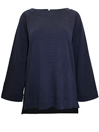 MoP NAVY Textured Stripe Zip Back Top - Size 6 to 16 (XXS to XL)