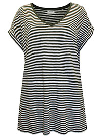 MoP GREEN WHITE Pure Cotton Striped V-Neck Short Sleeve T-Shirt - Size 8 to 16 (XS to XL)