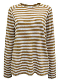 MoP TAN WHITE Striped Premium Organic Cotton Long Sleeve Top - Size 8 to 16 (XS to XL)