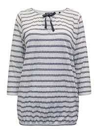 MoP WHITE BLACK Pure Cotton Embroidered Stripe Bubble Hem Top - Size 6 to 16 (XXS to XL)
