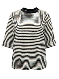 MoP BLACK CREAM Pure Cotton Banded Trim Striped Short Sleeve Top - Size 6 to 16 (XXS to XL)