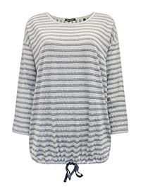 MoP GREY Pure Cotton Embroidered Stripe Bubble Hem Top - Size 6 to 16 (XXS to XL)