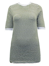 MoP OLIVE Pure Cotton Banded Trim Striped Half Sleeve Top - Size 10 to 16 (S to XL)