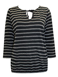 MoP BLACK Pure Cotton Embroidered Stripe Bubble Hem Top - Size 6 to 14 (XXS to L)