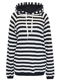 MoP NAVY WHITE Pure Cotton Striped Hoodie - Size 8 to 16 (XS to XL)