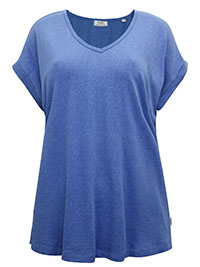 MoP CORNFLOWER Pure Cotton Turn Up Short Sleeve T-Shirt - Size 8 to 16 (XS to XL)
