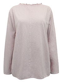 WS DUSKY-PINK Pure Cotton Lettuce Trim Long Sleeve Top - Plus Size 18 to 22