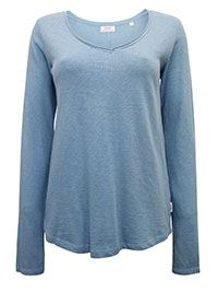 MoP SKY-BLUE Pure Cotton V-Neck Raw Trim Top - Size 10 to 16 (S to XL)