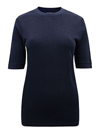 MoP NAVY Pure Cotton Banded Trim Short Sleeve T-Shirt - Size 8 to 14 (XS to L)