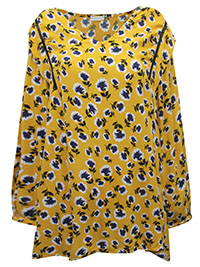 YELLOW Floral Print Blouson Sleeve Top - Plus Size 22 to 26