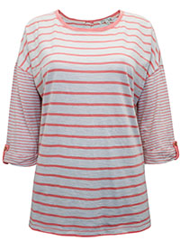 FF WHITE Pure Cotton Striped Orla Button Back Top - Size 10 to 18