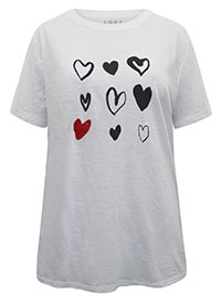 WHITE Pure Cotton Heart Print Top - Size 10 to 18 (XS to XL)