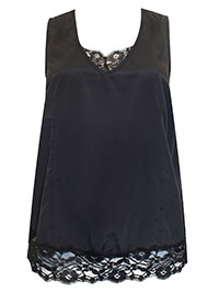 BLACK Lace Trim Satin Tank Top - Plus Size 16 to 30 (US 14W to 28W)