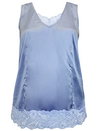 SKY-BLUE Lace Trim Satin Tank Top - Plus Size 14 to 34 (US 12W to 32W)