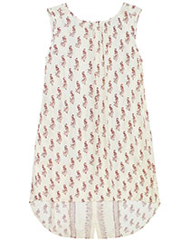 FF IVORY Peacock Print Button Back Top - Size 10 to 16