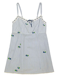 FF BLUE-CASHMERE Pure Cotton Embroidered Striped Cami Top - Size 10 to 18