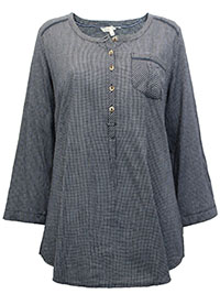 FF NAVY Pure Cotton Mini Check Henley Top - Size 12