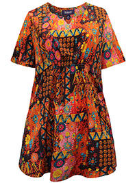 ORANGE Printed Notch Neck Woven Top - Plus Size 18 to 26 (US 16W to 24W)