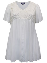 WHITE Crochet Insert Angel Sleeve Crinkle Top - Plus Size 14 to 32 (US 12W to 30W)