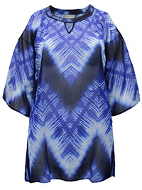 BLUE 3/4 Sleeve Cold Shoulder Embellished Woven Top - Plus Size 16/18 to 36/38 (US 0X to 5X)