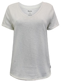 MoP IVORY Pure Cotton V-Neck Raw Trim T-Shirt - Size 8 to 16 (XS to XL)