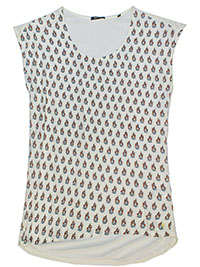 MoP IVORY Geo Print Jersey Back Top - Size 8 to 16 (XS to XL)