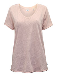 MoP BLUSH Pure Cotton V-Neck Raw Trim T-Shirt - Size 8 to 16 (XS to XL)