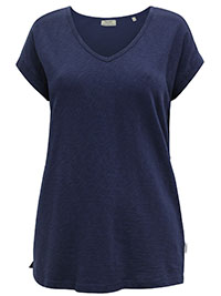 MoP NAVY Pure Cotton V-Neck Short Sleeve Top - Size 10 to 16 (S to XL)