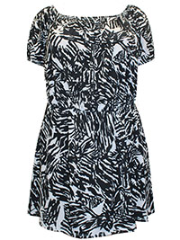Originals BLACK Abstract Print Bardot Stretch Top - Plus Size 18 to 30/32