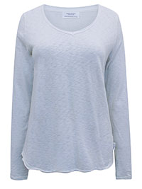 MoP WHITE Pure Cotton Long Sleeve V-Neck Raw Trim T-Shirt - Size 12 to 14 (M to L)