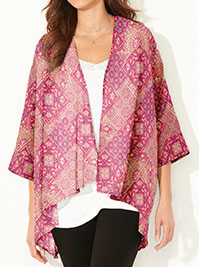 PINK Tile Print Open Front Cover Up - Plus Size 16/18 to 40 (US 0X to 6X)