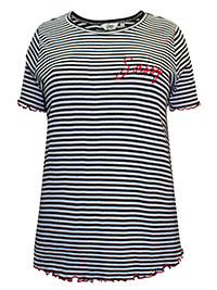 BLACK Pure Cotton Striped 'Sassy' Slogan Lounge Top - Size 8/10 to 32/34 BLACK Pure Cotton Striped 'Sassy' Slogan Lounge Top - Size 8/10 to 32/34