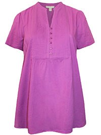 MAGENTA Cotton Pintucked Half Button Tunic - Plus Size  20/22 to 32/34 (US L to 3X)