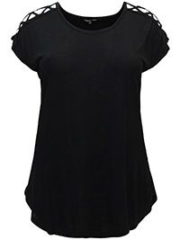BLACK Criss Cross Short Sleeve Top - Plus Size 14 to 24